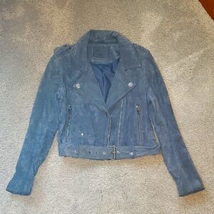 Blank NYC Blue Leather Motorcycle Jacket Asymmetrical Zipper